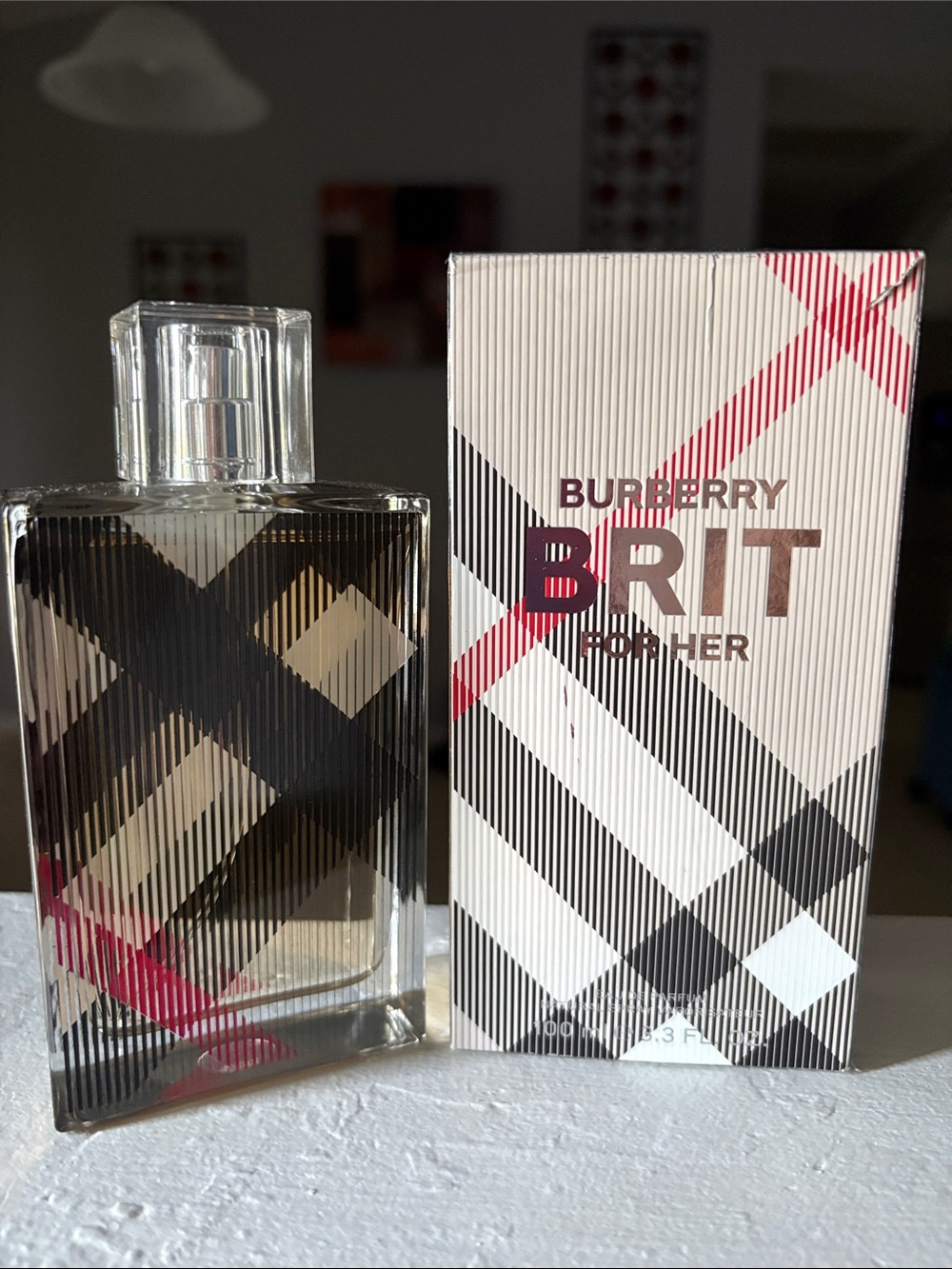 Burberry Brit for Her Bottle with Pink and Black Plaid Design